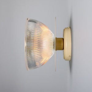 Eclipse Coloured Brass and Holophane Glass Dish Wall Light